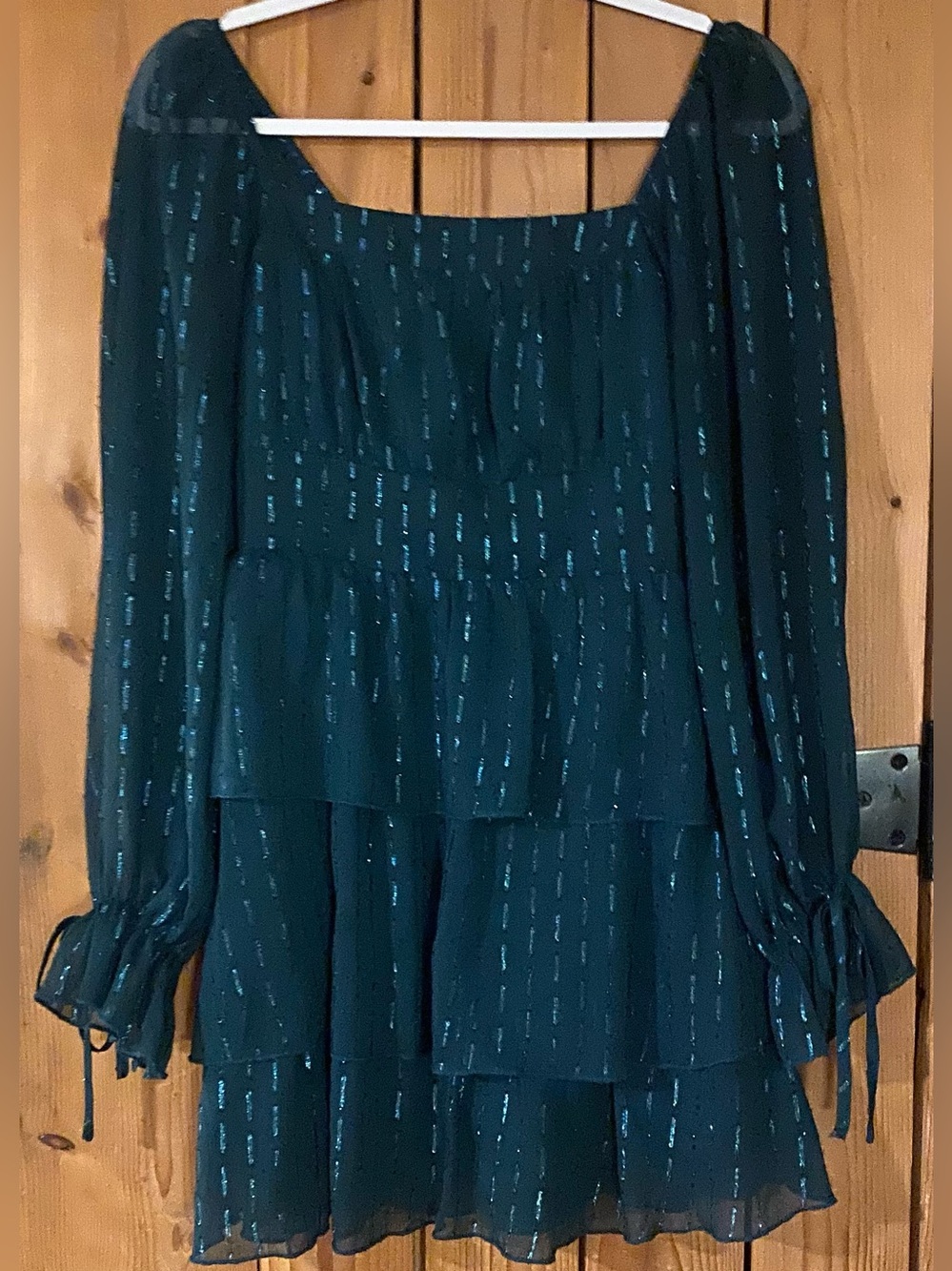 Altar'd State Hunter Green Tiered Mini Dress with Metallic Threads